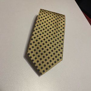 Brooks Brothers Gold Yellow and Navy Blue Geometric Square Design Neck Tie